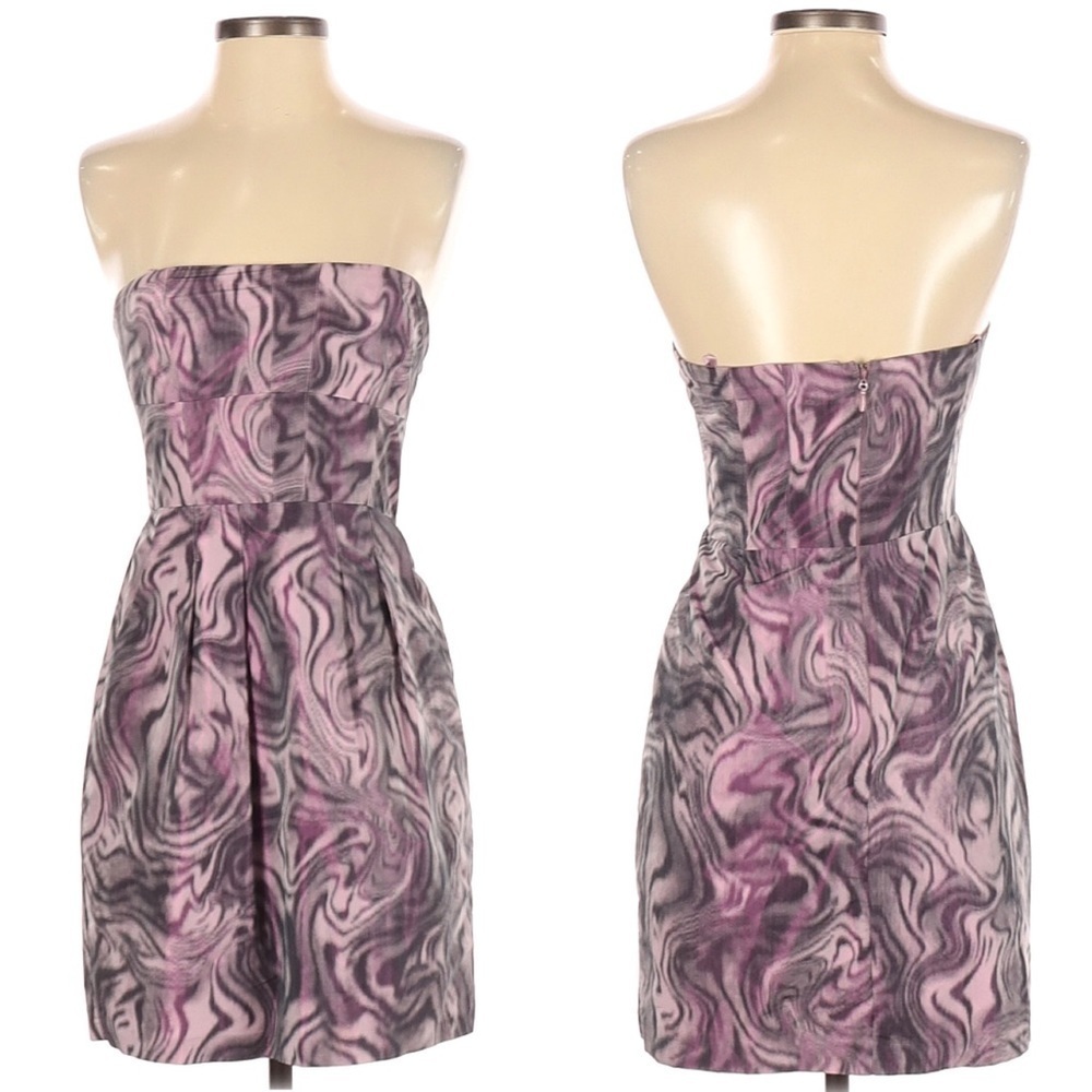 BCBGMaxAzria Violet Swirl Martina Strapless Dress w/ Pockets Size 4